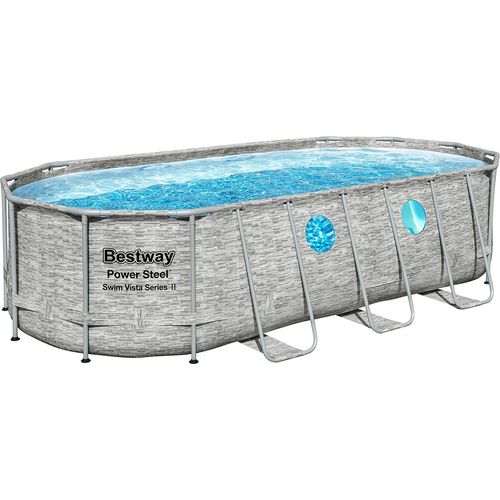 Power Steel™ Swim Vista Series™ Solo Pool ohne Zubehör 549 x 274 x 122 cm, Steinwand-Optik (Cremegrau), oval
