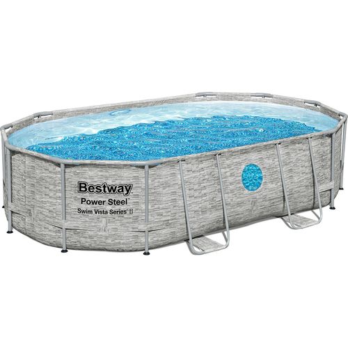 Power Steel™ Swim Vista Series™ Solo Pool ohne Zubehör 488 x 305 x 107 cm, Steinwand-Optik (Cremegrau), oval