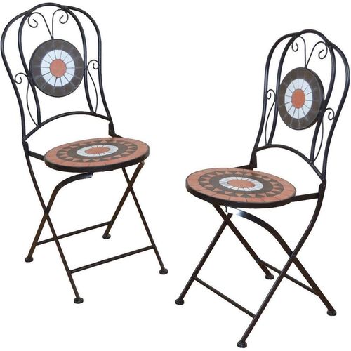 Metallstuhl Balkonstuhl Klappstuhl Mosaik 2er-Set in schwarz/braun