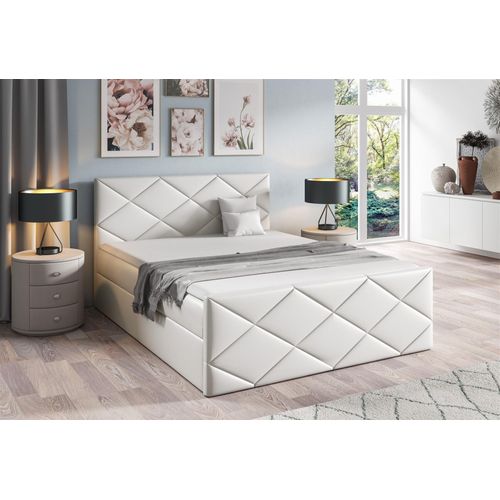Boxspringbett Schlafzimmerbett KOSMOS 140x220cm Kunstleder Madryt Weiss