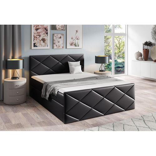 Boxspringbett Schlafzimmerbett KOSMOS 140x220cm Kunstleder Madryt Schwarz