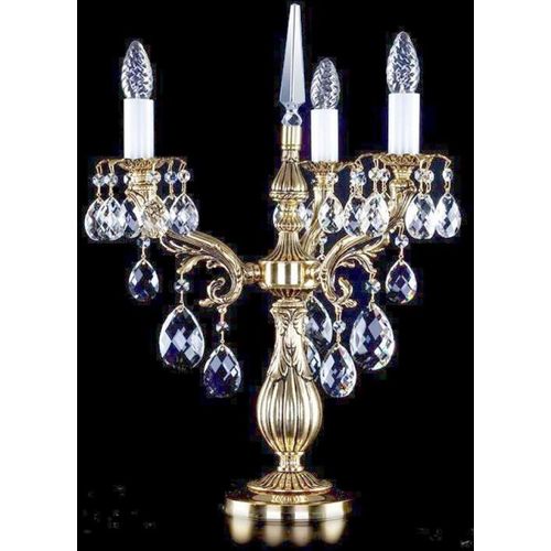 Casa Padrino Luxus Barock Kristall Tischleuchte Gold Ø 43 x H. 60 cm - Prunkvolle Messing Schreibtischleuchte mit Böhmischem Kristallglas - Barock Kristall Leuchten