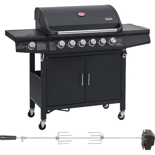 TAINO RED 6+1 Set Gasgrill mit Drehspieß 6-Brenner Grillwagen Grillspieß-Auflage Piezo-Zündung elektrischer Drehspieß