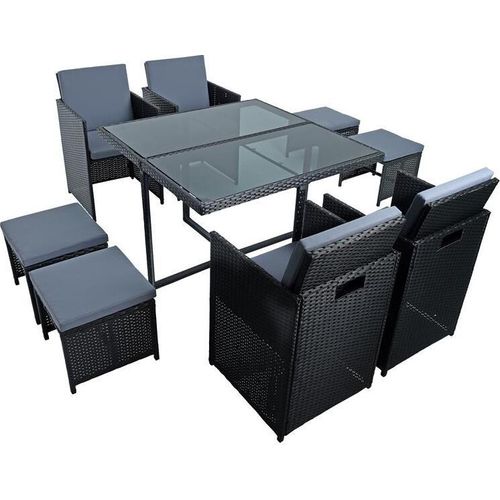 Sitzgruppe Gartenmöbel Set Rattanmöbel 8 Personen Polyrattan Gartenset Schwarz