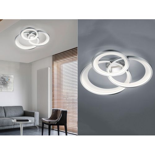 LED Deckenleuchte GRANADA mit drei Ringen in Chrom & Weiß, dimmbar, Breite 71cm