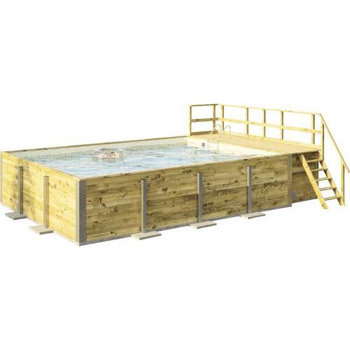 Aufstellpool Holzpool-Set Weka 595 rechteckig 650x490x201 cm inkl. Bodenschutzvlies, Filteranlage, Filtersand, Innenauskleidung sand