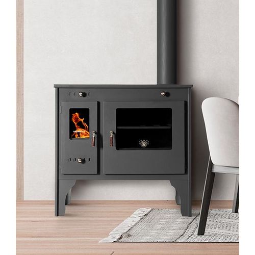 EEK A+ Kaminofen mit Backfach und Herdplatte Eco Retro Holzofen 7 kW Kamin Ofen Dauerbrandofen Werkstattofen Schwedenofen Hüttenofen Heizofen