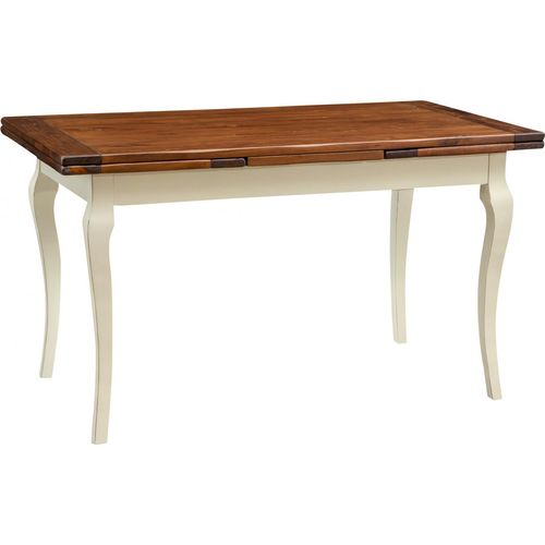 Massivholz tische 140x80x80 cm, Esstisch landhausstil, Esstisch ausziehbar massiv, Weiß/Braun