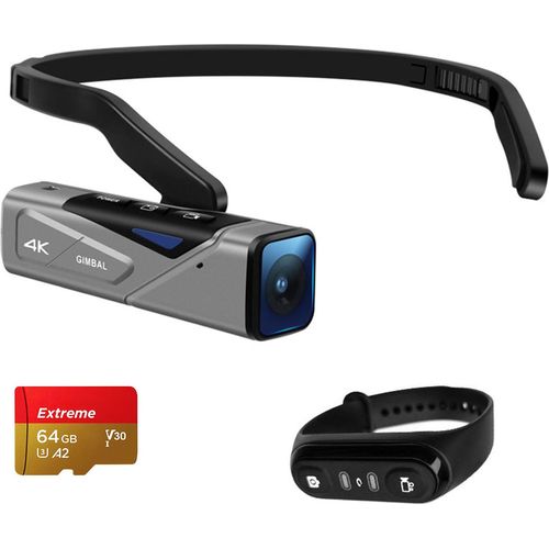 ORDRO EP7 Head Wearable 4K 60fps Videokamera First Person View Freisprech-Camcorder APP-Steuerung Autofokus Eingebauter 2-Achsen-Gimbal Anti-Shake mit Fernbedienung + 64G-Speicherkarte