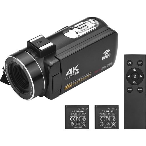 4K-Digitalvideokamera, WLAN-Camcorder, DV-Recorder, 56 MP, 18-facher Digitalzoom, 3,0-Zoll-IPS-Touchscreen, unterstuetzt Gesichtserkennung, IR-Nachtsicht, Anti-Shake, mit 2 Batterien + Fernbedienung + Tragetasche
