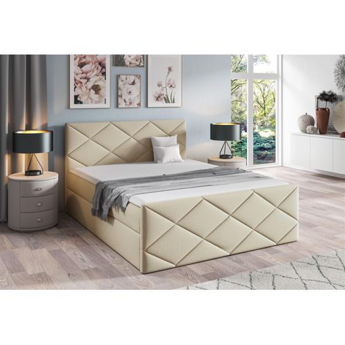 Boxspringbett Schlafzimmerbett KOSMOS 120x200cm Stoff Monolith Champagner