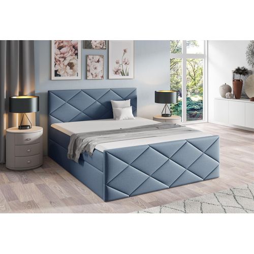 Boxspringbett Schlafzimmerbett KOSMOS 200x200cm Stoff Inari Blau