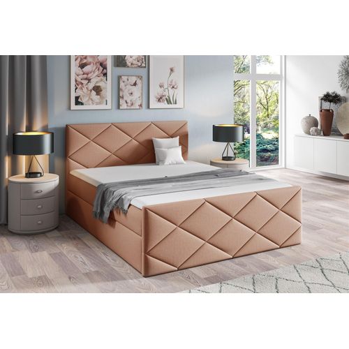 Boxspringbett Schlafzimmerbett KOSMOS 140x220cm Stoff Monolith Apricot