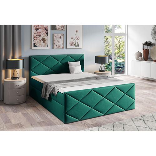 Boxspringbett Schlafzimmerbett KOSMOS 120x200cm Stoff Fancy Grün