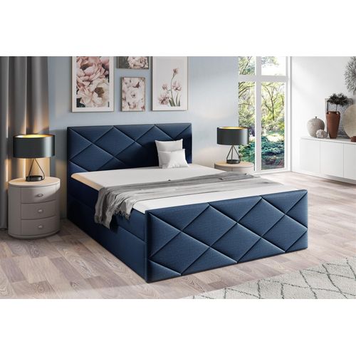 Boxspringbett Schlafzimmerbett KOSMOS 120x220cm Stoff Fancy Dunkelblau