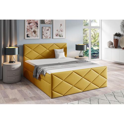 Boxspringbett Schlafzimmerbett KOSMOS 160x220cm Stoff Fancy Gelb