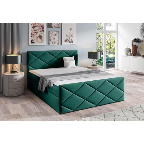 Boxspringbett Schlafzimmerbett KOSMOS 180x200cm Stoff Monolith Grün