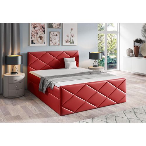 Boxspringbett Schlafzimmerbett KOSMOS 180x220cm Kunstleder Madryt Rot