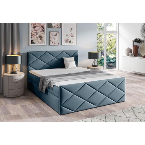 Boxspringbett Schlafzimmerbett KOSMOS 160x220cm Stoff Monolith Blaugrau