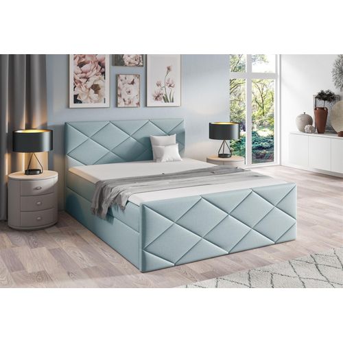 Boxspringbett Schlafzimmerbett KOSMOS 200x220cm Stoff Inari Hellblau