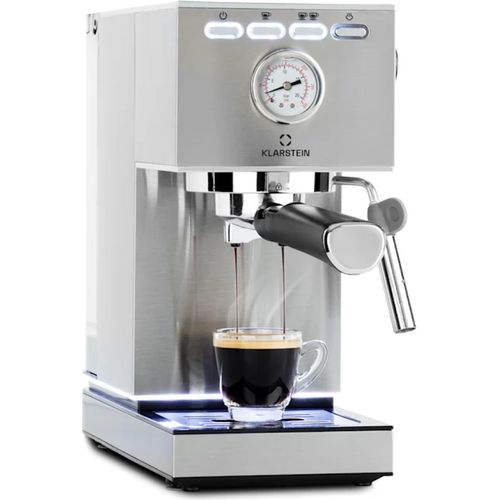 Klarstein Pausa Espressomaker, Siebträgermaschine mit 1350 Watt, Espressomaschine 7-9 Bar Druck, Siebträger Kaffeemaschine mit Wassertank: 1,4 Liter Edelstahl ,silber