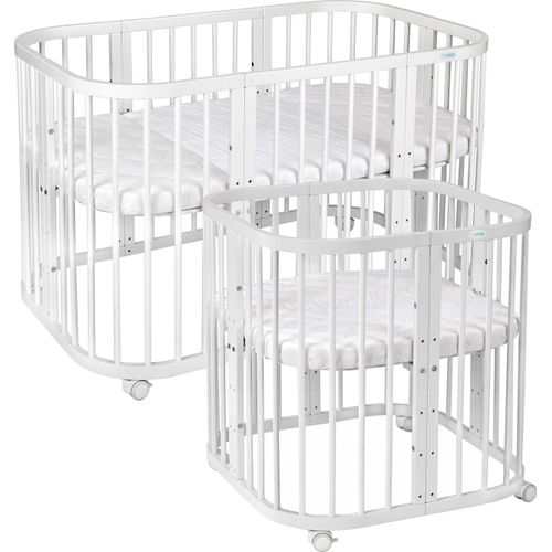 Mobiles Babybett aus Holz 7in1 mit Matratze, mitwachsend,Ohne Stoffset,Holz weiß