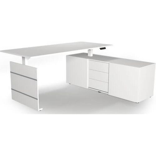 Sitz-/Stehtisch Move 3 180x80x72-120 mit Sideboard weiß