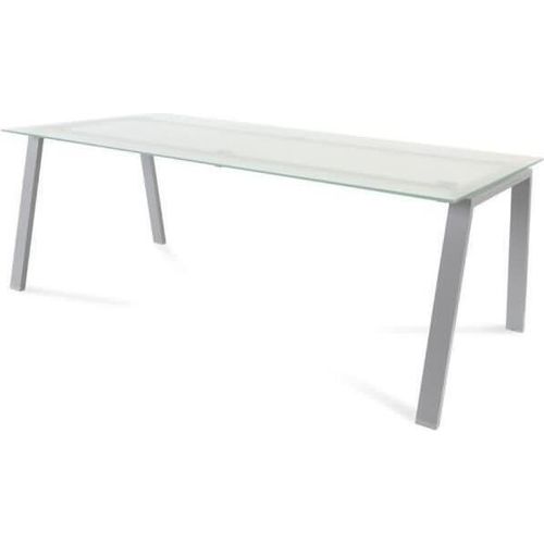 Schreibtisch Blanca BxTxH 200x100x73cm Gestell grau Platte Glas satiniert