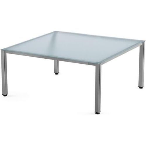 Schreibtisch Executive BxTxH 120x120x73cm Gestell verchromt Platte Glas satiniert.