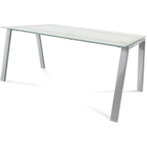 Schreibtisch Blanca BxTxH 160x80x73cm Gestell verchromt Platte Glas satiniert.