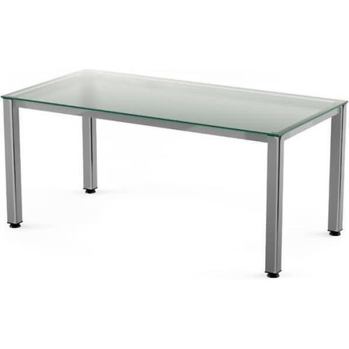 Schreibtisch Executive BxTxH 140x80x73cm Gestell verchromt Platte Glas satiniert