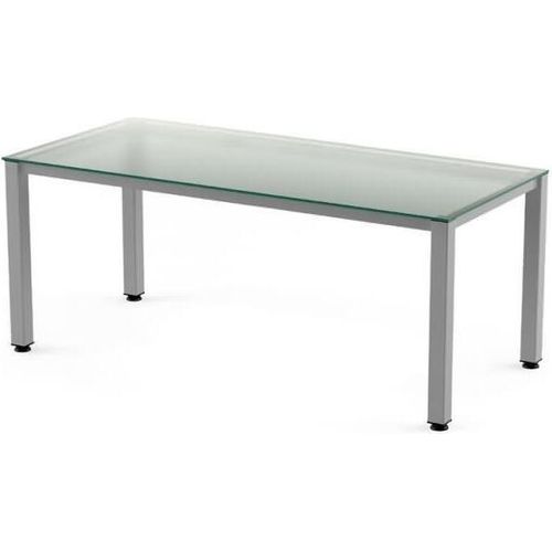 Schreibtisch Executive BxTxH 200x80x73cm Gestell grau Platte Glas satiniert.