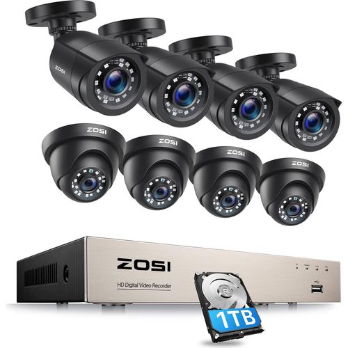 ZOSI 8CH 2MP Überwachungskamera Set Aussen und Innen, 4X 1080P Dome Kamera + 4X Bullet Kamera Überwachungssystem 1TB HDD DVR, IP66 Wasserdicht