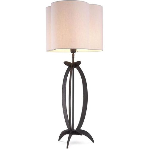 Casa Padrino Luxus Tischleuchte Bronzefarben / Weiß 40 x 38 x H. 95 cm - Elegante Schreibtischleuchte mit Lampenschirm - Luxus Leuchten