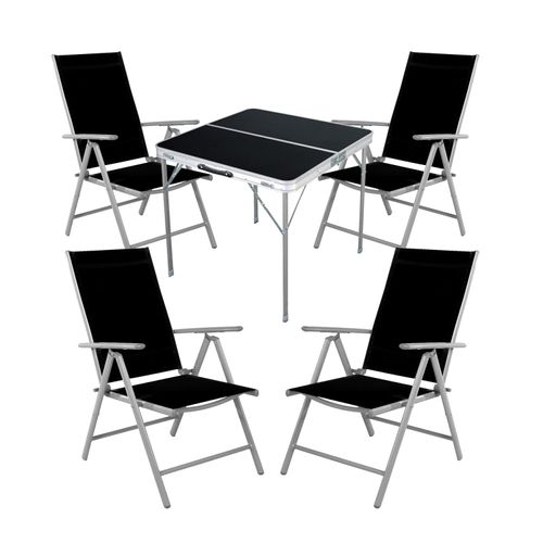5-teiliges Campingmöbel Set Aluminium Textilen schwarz