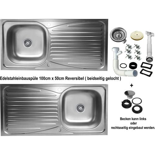 Edelstahl Einbauspüle 100x50cm Küchenspüle reversible Edelstahlspüle Spülbecken 1 Becken mit Abtropffläche