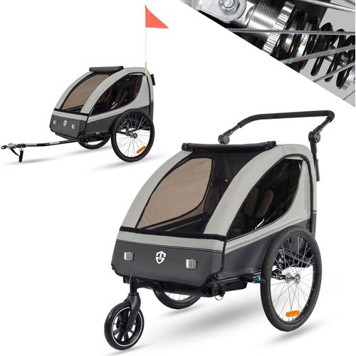 TIGGO VS 2 in 1 Kinderanhänger Jogger mit FederungFahrradanhänger Buggy für 1-2 Kinder 360° Drehbar (Grau)