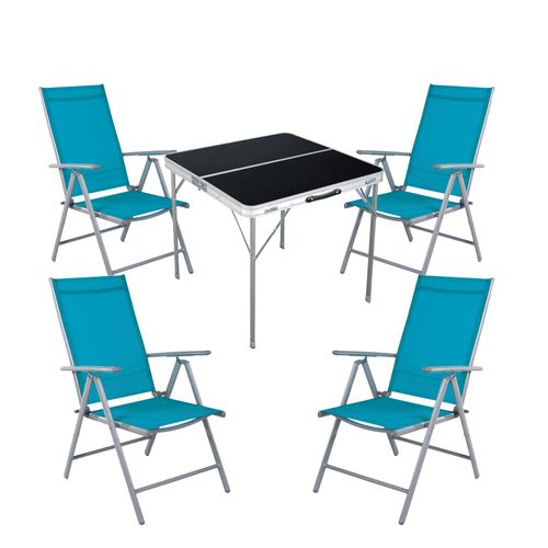 5-teiliges Campingmöbel Set Aluminium Textilen petrol