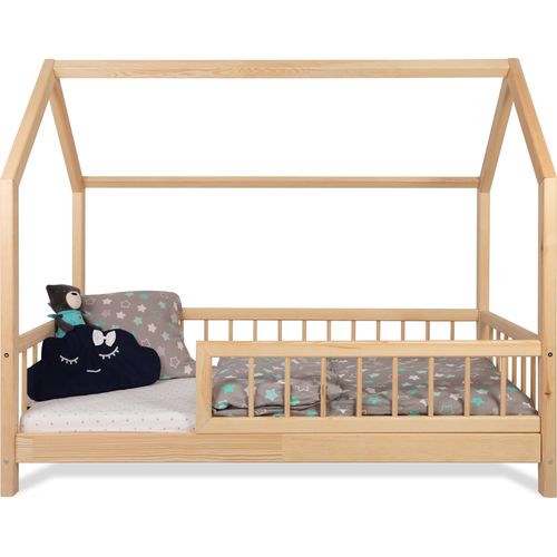 Kinderbett Bett Hausbett mit Rausfallschutz 140x200cm Latternost Bettgestell aus Kiefer Holz für Haus Kinder Jungen & Mädchen - Holzbett Baby Kinderzimmer Junge Deko
