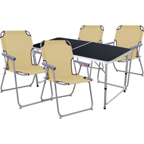 5-teiliges Campingmöbel Set Black Alu 120x60x58/70cm beige