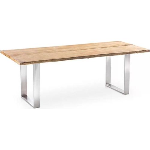 Gartentisch Solido 220x95 Tischplatte Teakholz Baumkante Profilkufe Edelstahl