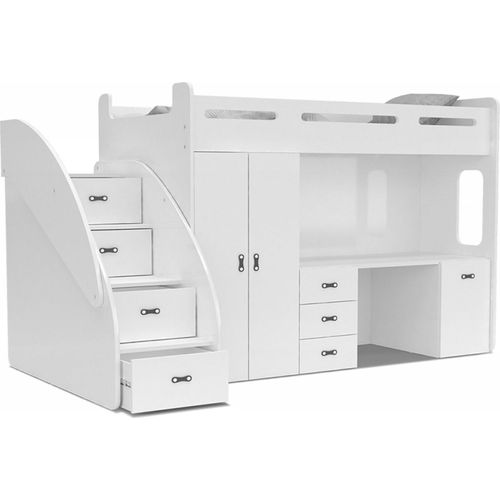 Etagenbett Hochbett Spielbett Kinderbett mit Matratze und Schublade Doppelstockbett ZUZIA PLUS 200x80 weiß