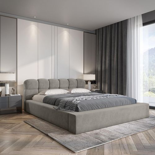 Polsterbett BOSTON 180x200 Doppelbett mit Bettkasten & Lattenrost (Farbe: light gray - Ditra New 05)