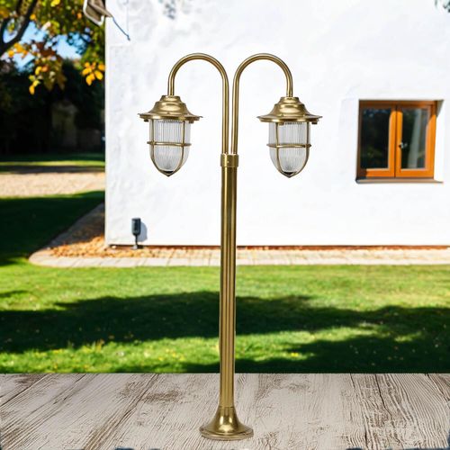 Wegeleuchte Hof Garten IP54 E27 85 cm Glas Messing Maritim Stehleuchte außen