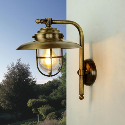 Außenwandleuchte E27 IP43 Terrasse Hof Echt-Messing Maritim Außenwandlampe
