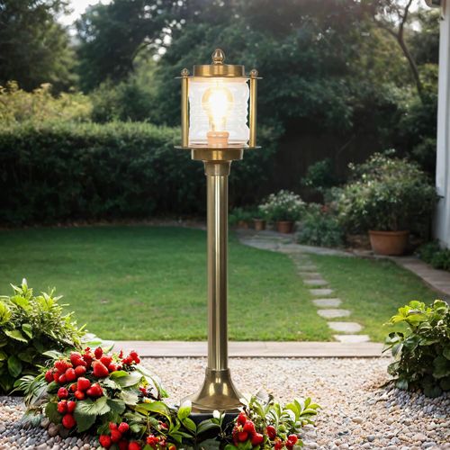 Wegeleuchte Garten Hof IP54 E27 89 cm Glas Echt-Messing Maritim Stehlampe außen