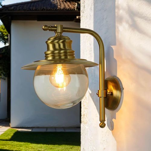 Außenwandlampe E27 IP23 Garten Haus Echt-Messing Maritim Wandleuchte außen
