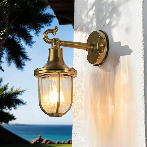 Außenwandlampe E27 IP64 Haus Garten Glas Messing Maritim Wandlampe außen