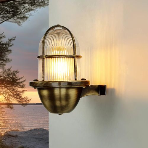 Wandleuchte außen IP64 E27 Glas Messing Maritim Haus Garten Außenlampe Wand