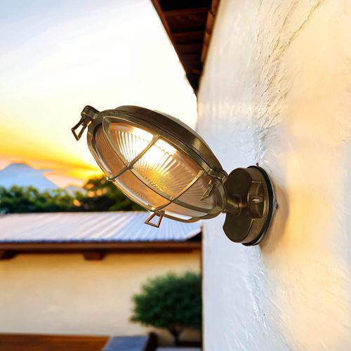 Außenwandleuchte Hof Garten IP64 E27 Messing massiv Maritim Außenlampe Wand